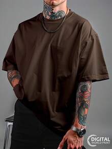Shirt Oversized Streetwear Premium Basic Plain Yarn 30.1 Combed 100% Cotton - 鏽棕色 - 查看 1