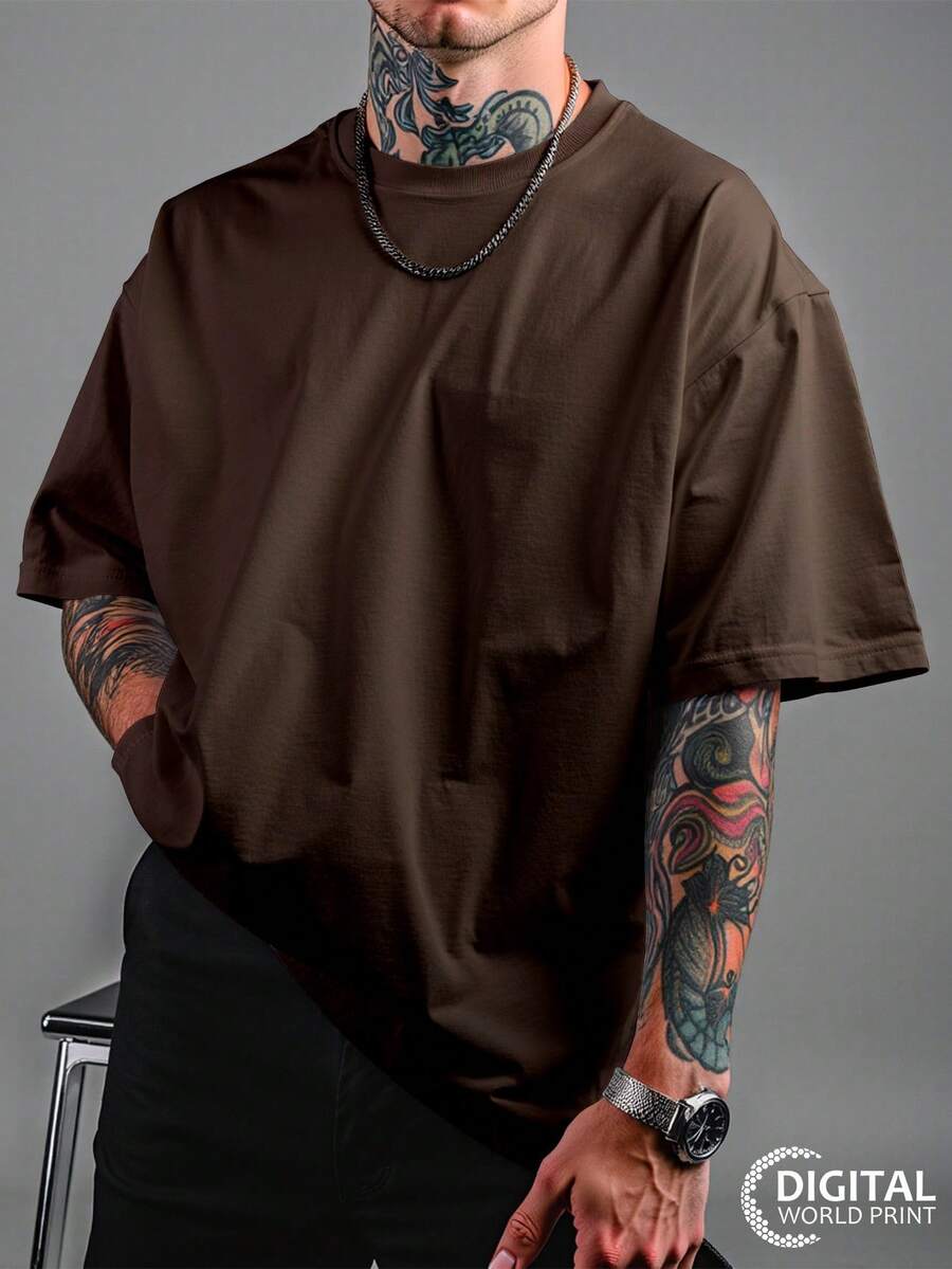 Shirt Oversized Streetwear Premium Basic Plain Yarn 30.1 Combed 100% Cotton - 鏽棕色 - 查看 1