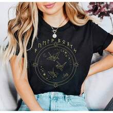 Runes T-, Dramione , Fanfic Lover Gift, Draco Fanfic Tee, Gift  Dramione Lover, Gift  Fanfiction Lover, Paper Crane Tee_T-Shirt For Women, 220g Heavyweight Cotton Be Yourself Tee With Motivational Quote, Loose Fit Crew Neck Short Sleeve Top Designed For Curvy, Full-Figure, Or Oversized Style Lovers, Comfortable And Flattering Everyday Shirt For Women Of All Shapes, Breathable Fabric With Beautiful Butterfly And Star Print, Aesthetic Empowerment Tee For Confidence And Positivity, Great For Spring Summer Wear, Lounge, Travel, Or Casual Work Days, Fashionable Top For Big Girls, Body-Positive Message, Ideal Gift For Sister, Wife, Or Friend Who Loves Comfy Looks - Black - View 1