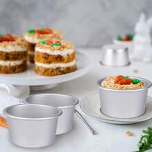 Set de 5 Moldes Redondos Para Pastel 12 Cm de Diametro y 5 Cm Alto, - Plateado - Ver 2