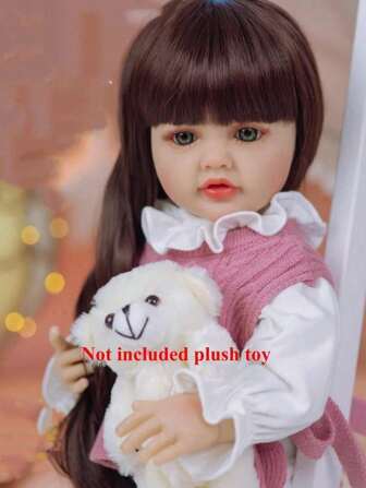 Full Soft Vinyl Body Lifelike 55cm 22inch Princess Girl Stand Doll Alive Reborn Baby Art Toy Lovely Birthday Gift (Some Parts Random, Including Pacifier, Bottle, Hat And Clothes Set)