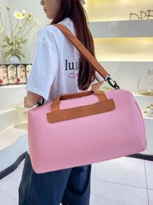 1pc Nylon Contrast Color Handbag, Travel Bag With Wet And Dry Separation, Shoe Compartment, Crossbody Strap, Suitable For Men & Women