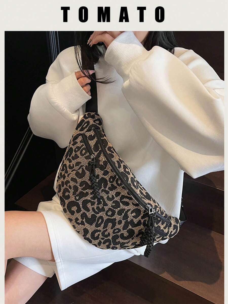 New Ins Style Leopard Print Casual Waist Bag/Chest Bag, Versatile Cloud Pattern Unique Shoulder Crossbody Bag/Casual Phone Pouch - Multicolor - View 1