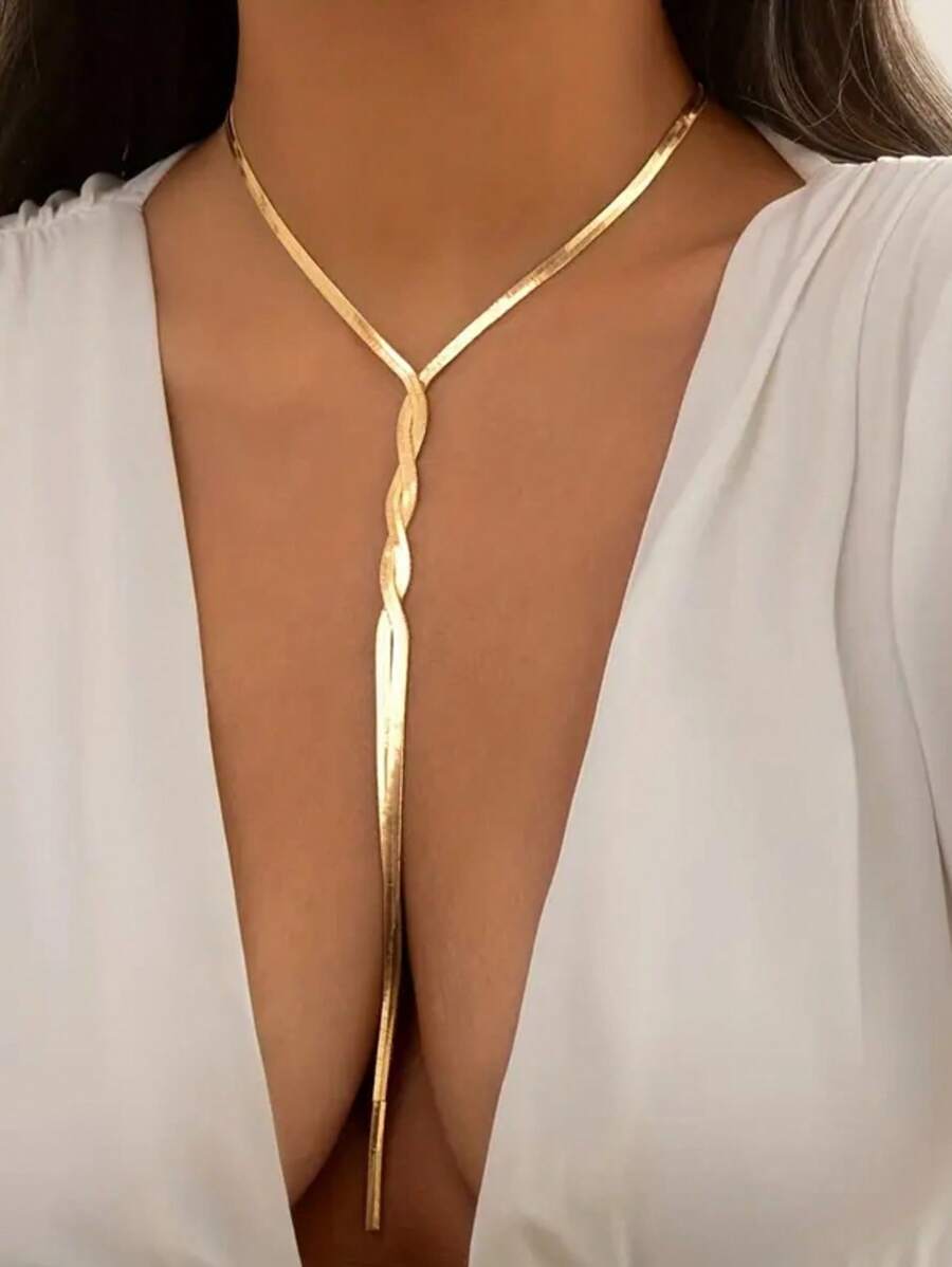 1pc Sexy Retro Simple And Elegant Hand Move Flat Snake Long Tassel Y-Shaped Necklace Exquisite Party And Beach Ladies Jewelry Festival Party Gift, Rave