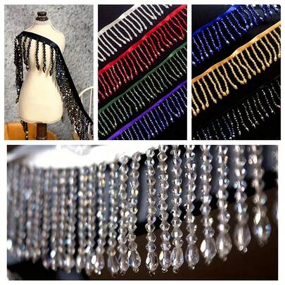 1yard Crystal Pendant Beaded Tassel Trims DIY Garment, Stage Costumes, Home Decor, Headwear, Hat Accessories
