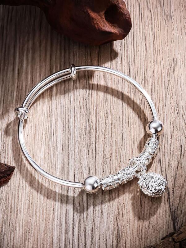 Elegant 925 Sterling Silver Hollow Bells Ball Bangles Fashion Simple Design Great Adjustable Bracelets Bangle For Women Girl Everyday Wear Holidays Gifts