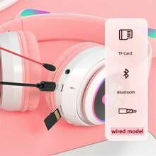 Cute Pink Cat Ear Headphone, LED Cat Ear Foldable Headset BT5.0 Connection Hifi Stereo Gaming Music Headphone For Home Office Outdoor - Pink - View 3