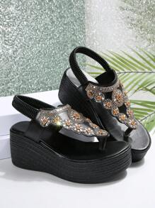 Sandales femme mode été à semelle épaisse, tongs style plateforme bohème élégant rétro