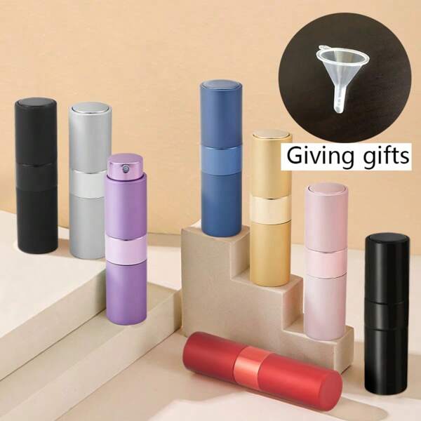 2pcs 8ml Refillable Rotating Fragrance Spray Bottles, Glass Inner Lining, Cosmetic Oral Care Atomizer Pump Bottles, With 1pc Small Funnel Included