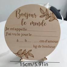 1 pièce Panneau de bienvenue en bois, design sculpté "Bonjour Le Monde", bois naturel, convient aux nouveaux parents et aux adolescents, cadeau pour les futures mères