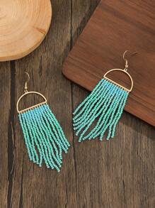 Aretes hechos a mano con cuentas, estilo bohemio retro semicirculares de unicolor degradado con borlas colgantes, aretes de moda para mujeres, versátiles para uso diario, vacaciones, festivos, Acción de Gracias, Día de San Valentín, regalos del Día de la Madre
