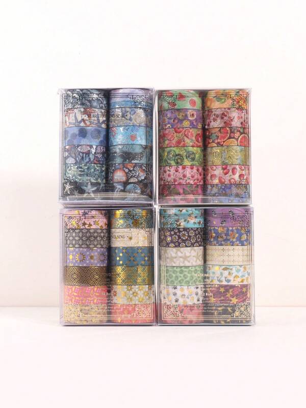 12 Rolls/Box Of Exquisite Vintage Hot Stamping Butterfly And Floral Pattern Washi Tape, Creative Butterfly And Plant Floral Pattern Design Sticker Rolls, Washi Tape For Scrapbook And Diary Envelope Decoration, Gift For Friends