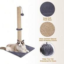 Cat Scratching Post Tower, 74 Cm Height, Carpet Base With Hanging Ball Toy, For Cats