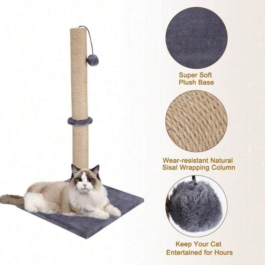 Cat Scratching Post Tower, 74 Cm Height, Carpet Base With Hanging Ball Toy, For Cats