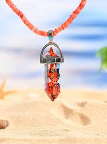 1pc Fashionable Multi-Color Beaded Necklace With Ocean Theme Hexagon, Mushroom, Glass Pendant, Suitable For Valentine's Day, Couple, Best Friends, Family Party, Gift, Beach, Daily Wear For Women