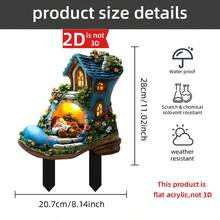 1pc 2D Acrylic Garden Stake, Flower Boot Shaped Outdoor Decor For Planter, Lawn, Patio, Garden Art Decoration, Gift For Friends