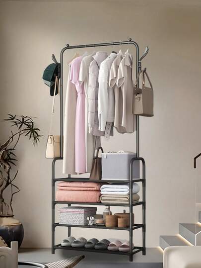 1pc Multifunctional Portable Closet Organizer, Around 24 Inches Wide, With Clothes Rail, Shoe Rack, Storage Shelves, Movable And Easy To Assemble, Suitable For Living Room, Entryway, Bedroom, Study, Office, Gift For Holidays And Christmas
