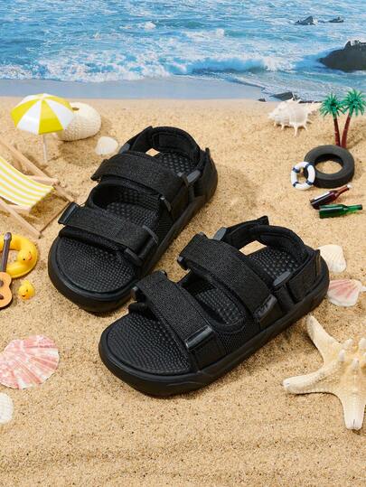 1 Pair Infant Boys' New Comfortable Hook And Loop Open Toe Casual Cute Soft Bottom Sandals