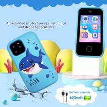 儿童玩具智能手机，圣诞节和生日礼物，适合男孩和女孩，逼真鲨鱼玩具手机，音乐和双摄像头游戏，带MP3播放器的教育角色扮演手机，男孩礼物