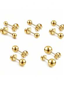 5 pares de pendientes de botón para mujer, set de pendientes de botón, pendientes de botón de cubic zirconia pequeños, pendientes de botón de acero inoxidable hipoalergénicos con CZ para mujer, sin níquel y sin alergias, pendientes de botón de respaldo plano