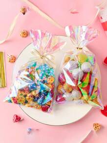 100 piezas - Bolsas de celofán fluorescentes para aperitivos, bolsas de regalo de plástico holográfico, cordones de plomo, adecuadas para regalos de fiesta, dulces, galletas, aperitivos, regalos pequeños, bolsas de papel para vidrio, bolsas de regalo de plástico, galletas transparentes, bolsas para aperitivos, lazos con nudos para bolsas de regalo de fiesta