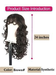 Long Curly Wig With Bangs Black Kinky Curly Layered Fluffy Shag Wig Synthetic Hair Wigs For Women 24inch Party Cosplay Wig Long Curly Messy Hair Wigs With Bangs - màu nâu - Xem 7