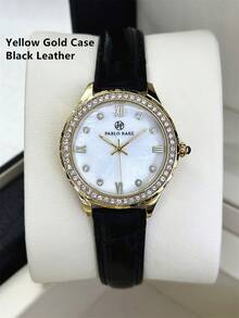 Pablo Raez 1 件 18K 金珠宝女士腕表奢华夏季配饰水晶正装手表不锈钢 IPG 镀金表壳优雅顶级全新设计手链石英钟女士时尚外壳白色表面带钻石显示罗马数字高品质女士流行腕表