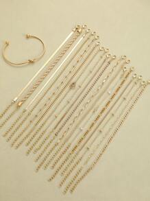 19/11/9/15/8/12/23pcs Set Of Heart Knot, Crystal Rhinestone, Geometric Beaded, Faux Pearl, Wide Metal Snake Chain, Twisted Chain, Horseshoe Chain, Minimalist Plain Chain, Open Cuff Bracelet, Fashion Elegant Vintage Bohemian Design, Suitable For Holiday, Party, Date, Gift, Daily Wear