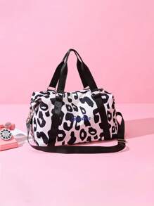 1 pezzo Borsa da viaggio multiuso personalizzata da donna con stampa leopardata, borsa fitness con scomparti asciutto e bagnato, borsa da yoga convertibile con manica per valigia, borsa a tracolla con monogramma ricamato alla moda, borsa tote pieghevole, borsa portaoggetti di grande capacità, adatta per uso quotidiano, regalo per madre, amica, Natale, San Valentino, Festa della Mamma, Festa dell'Insegnante, Festa dell'Infermiere, Compleanno