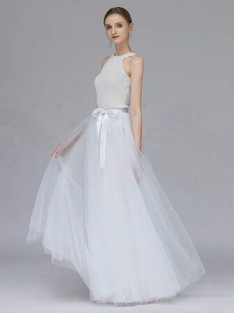 1枚 マキシ丈 ソフトチュールスカート リボン取り外し可能 ハロウィン コスプレ プロム パーティー イブニング バレンタインデー