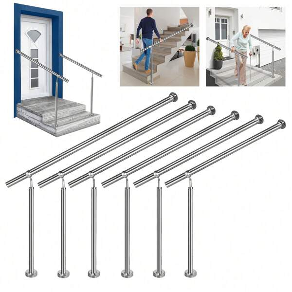 TATIVALO Edelstahl Handlauf 80/100/120/150/180/200 cm Treppengeländer Geländer Eingangsgeländer für Treppen Wandhandlauf Treppenhaus, Winkel Einstellbar