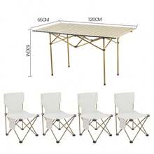 5-Piece Extra Large Foldable Outdoor Table And Chair Set, Portable For Camping, Picnic, Self-Driving Trips, Table Size: 120 * 52 * 50 CM - Beige - View 7