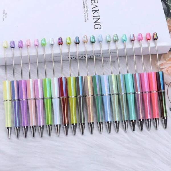 25 Stücke/Set Makronen-farbige UV-beschichtete Perlen Kugelschreiber zum selbermachen von Schmuck und Kunsthandwerk, tolles Geschenk für Schüler und Lehrer