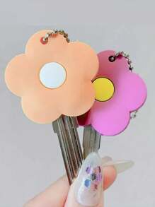 1/2/3Pcs Cute Cartoon Silicone Key Cover Set|Water Droplet & Floral Design Protective Key Holder With Chain Accessories – Soft Durable Keychains For Women Girls, Couple-Friendly Cute Key Cover Cap– Perfect Gift Idea For Her (Adorable Design, Multi-Purpose Key Protection & Stylish Decor)