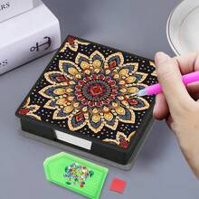 DIY 5D 钻石画套装 - 曼陀罗图案笔记本便签盒 - 独特的手工礼物，钻石艺术套装，不对称圆形，适合办公室和家庭书桌的独特手工礼物 - 彩色 - 查看 3