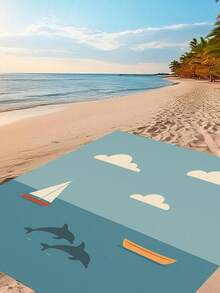 1 套夏季元素沙滩垫套装，包括沙滩垫、挂钩、手提袋、沙滩夹，适用于海滩、露营和野餐