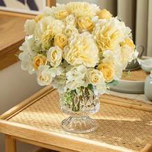 1支/3支装人造玫瑰、绣球花、牡丹混合花束，新娘捧花，婚礼装饰，DIY花环材料，生日派对，家居，餐厅，客厅，户外花园装饰，圣诞礼物