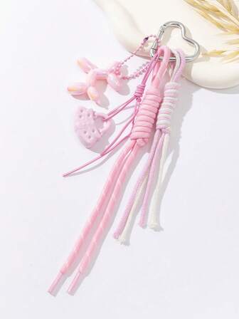 心形扣式狗绳可定制 DIY 包袋吊坠包袋配件 Y2K 钩针编织哥特风