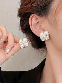 4pcs Flower Imitation Pearl Diamond Gorgeous Elegant Alloy Multicolor Women's Ring Necklace Earrings Set, Suitable For Party Date Gathering Birthday Matching Daily Clothing Accessories - 彩色 - 查看 3