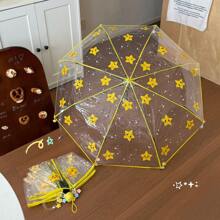 Auto-Open Starry Clear Umbrella - Cute Cartoon Design With Charm Pendant, Thickened Hands-Free Parasol For Students, Photogenic Sun & Rain Protection