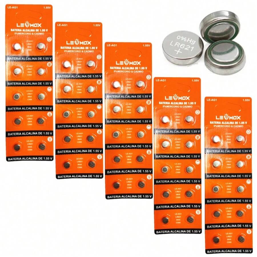 Kit 10 / 50 Alkaline Button Battery LR44 A76 AG13 LR41 AG3 LR621 AG1 164 V364 LR626 AG4 377 LR1130 AG10 - Bạc - Xem 1