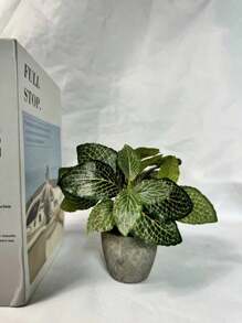 Planta artificial en maceta con hojas de menta, flor de lirio, planta falsa para decoración del hogar, mini maceta de piedra para paisajismo, regalo para el Día de San Valentín