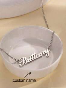 1PC Personalized Children Boys And Girls Simple DIY Name Stainless Steel Necklace, Fashionable Personalized Simple Cursive Alphabet Font Stainless Steel Five-Pointed Star Choker Necklace, Birthday Jewelry Family Holiday Gift For Mother On Mother Day Silver,Customized For Delicate Gift For Kids, Baby Shower,Back To School Winter Gift Ideas Boy Girl Valentine's Da(Complimentary Beautifully Packaged Gift Box)