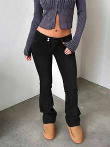 TOP Cross-Border European And American Street Fashion Y2K Hot Girls Tight-Fitting Low-Waisted Women's Bell-Bottom Pants