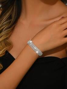 Conjunto de joyería para vestido de novia de moda, incluye collar, aretes, pulsera y anillos elásticos con rhinestones (estilos múltiples disponibles para combinar) - Blanco - Ver 20