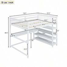 Full Size Loft Bed With Storage Shelves And Under-Bed Desk, White - 1 - View 4