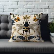 1 Pc Luxurious Retro White Bee Wings Printed Decorative Pillow Sham Cover [No Filler], 17.7*17.7in(45*45cm), [Single-Sided Printing], Simple & Modern Polyester Cushion Cover, For Sofa, Bed, Living Room, Bedroom, Car, Office, Hotel Decoration, Throw Pillow Cover, Suitable For All Seasons, Perfect Gift For Family And Friends