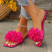2025 Summer New Wide Fit Women's Fashion Strap Floral Decor Open Toe Flat Sandals, Soft Bottom Comfortable Non-Slip, Suitable For Outdoor Casual, Beach Resort, Holiday Party