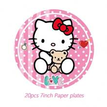 Sanrio 50pcs Sanrio Hello Kitty Party Supplies,Included Birthday Banner,Hanging Vortex,Plates,Napkins,Tablecloth,Includes 1 Pc Birthday Banner,8 PCS Hanging Vortexs, 20 PCS Paper Plates ,20 PCS Napkins ,1 Tablecloth For Hello Kitty Birthday Party Decorations,For Hello Kitty Party Decorations,Hello Kitty Birthday Party Decorations,Hello Kitty Party Decorations