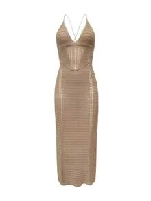 女士纯色性感露背镂空海滩度假修身罩衫长裙